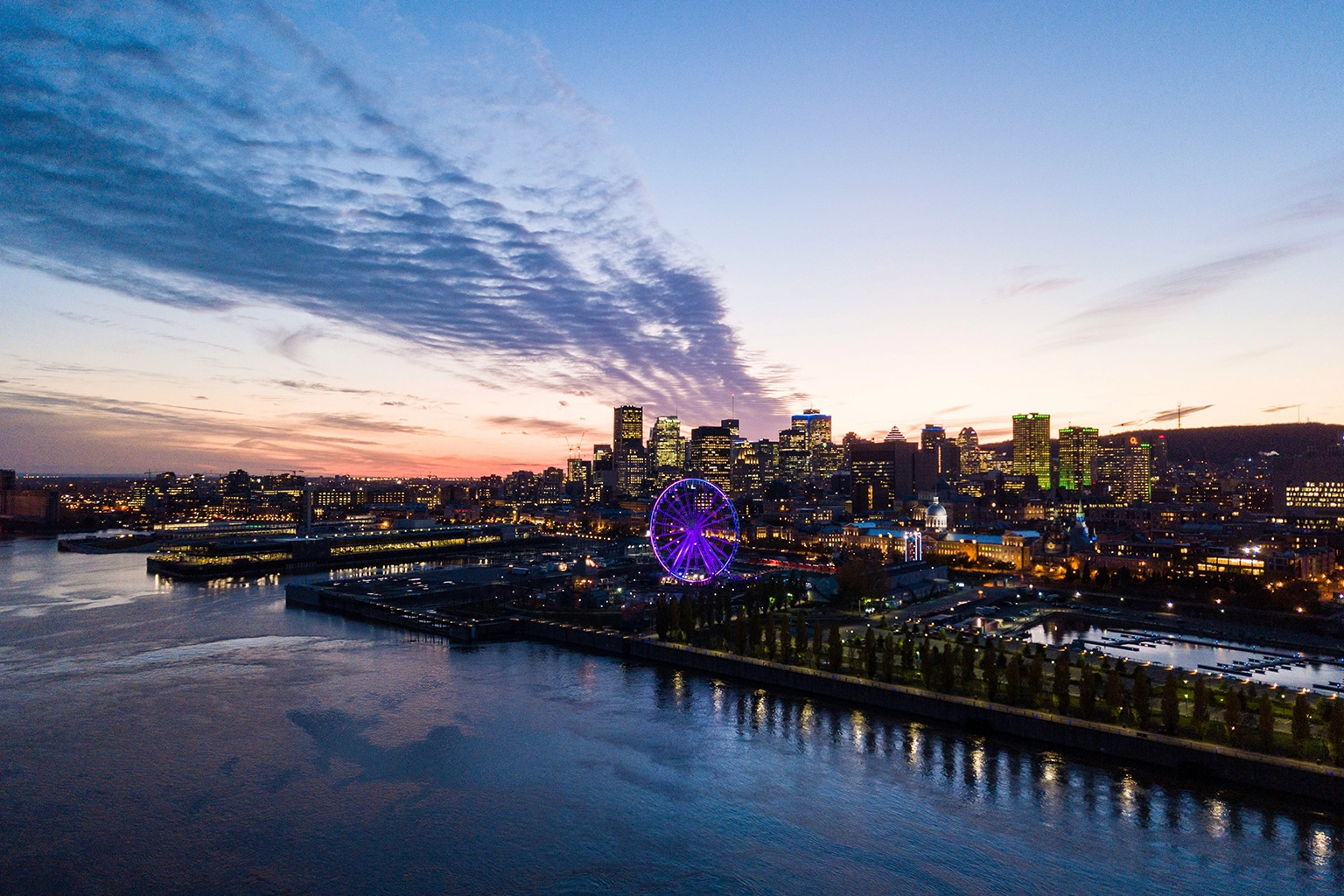 Montreal skyline at sunset representing professional web design services for businesses in Montreal, Quebec.