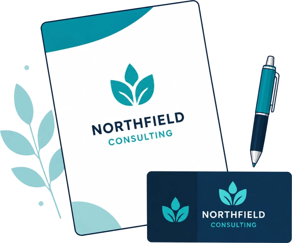 Branding illustration showing professional business stationery that helps build trust and credibility.