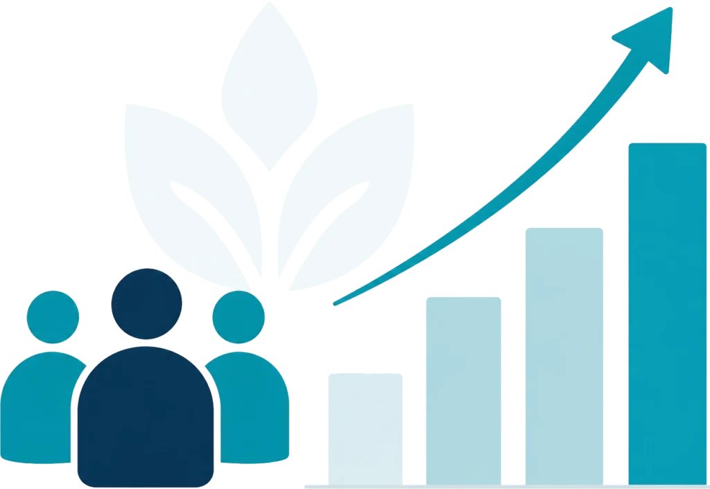 Branding illustration showing business growth through a strong brand identity, increasing customer trust, recognition, and long-term success.
