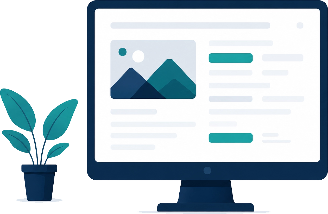 Desktop illustration displaying a professionally designed website representing custom website design and WordPress development services.