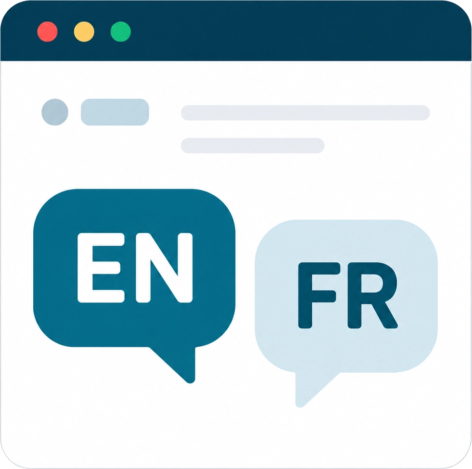 Illustration representing English and French bilingual website setup with professional language switching for Canadian businesses.