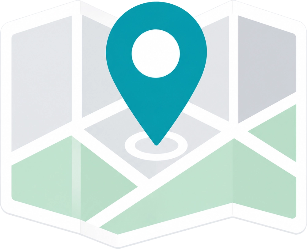 Local SEO illustration showing a map with a location pin representing Google Maps optimization, local ranking signals, and improved business visibility in local search.