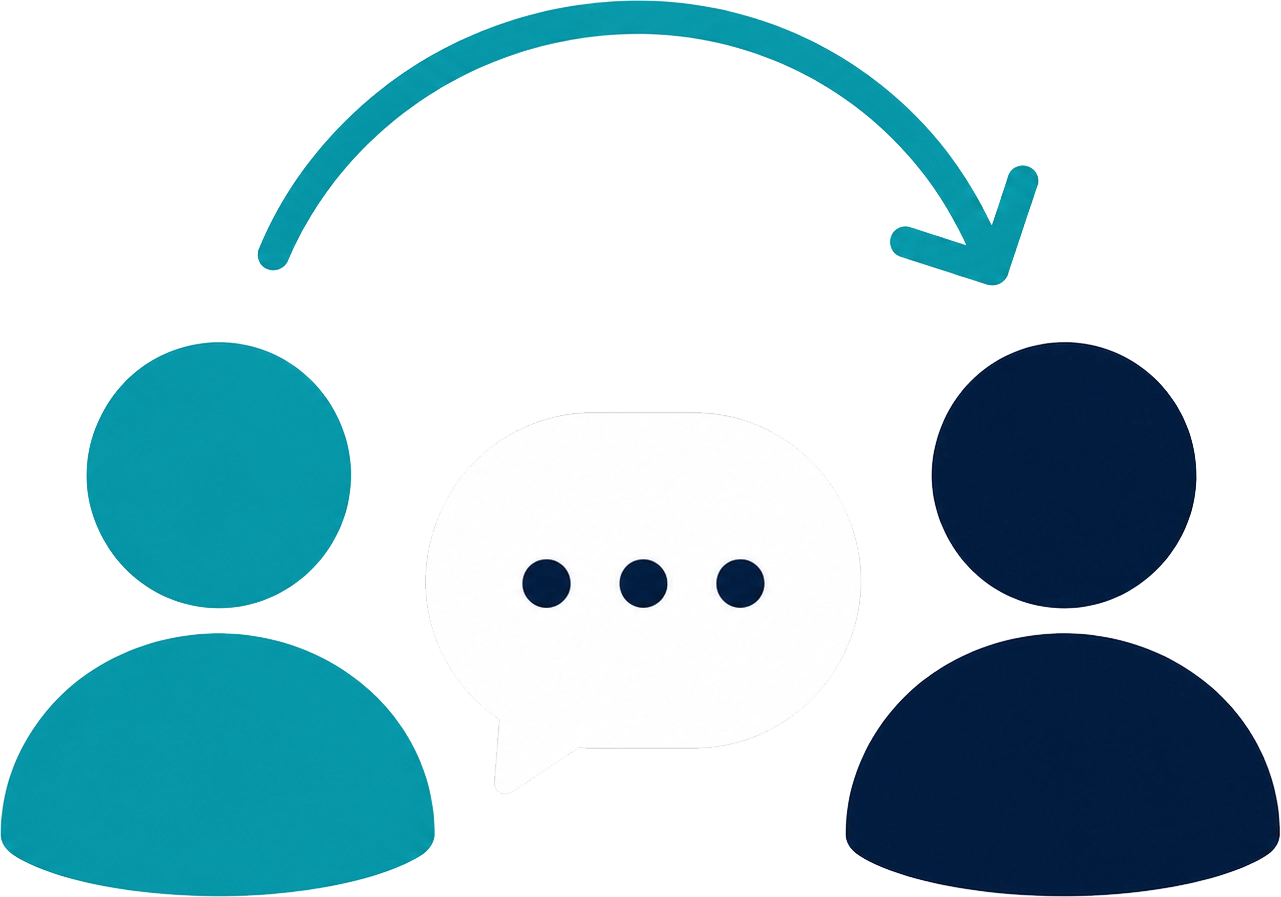 Illustration representing an AI website assistant seamlessly transferring a customer conversation to a human team member.