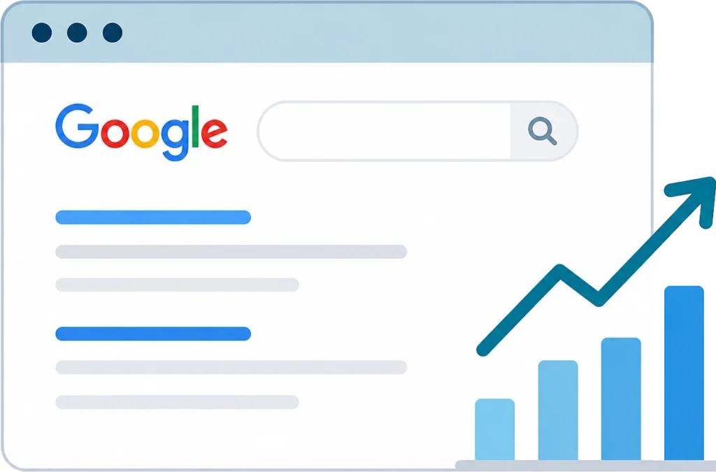 Illustration representing improved SEO visibility, higher Google rankings, and increased organic traffic through bilingual website optimization.