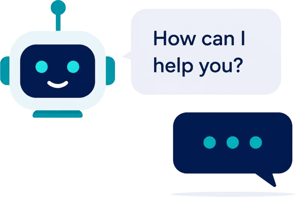 Illustration representing an AI website assistant providing instant answers to customer questions through live website chat.