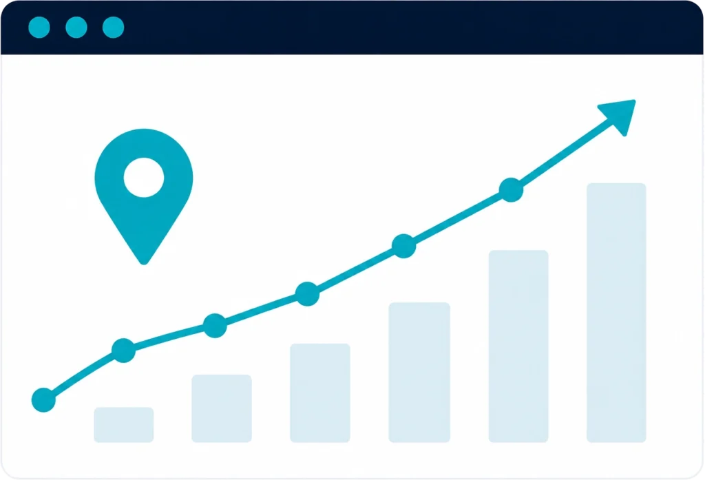 Local SEO growth illustration showing increasing Google Maps visibility, improved local search performance, and long-term business growth for Canadian businesses.