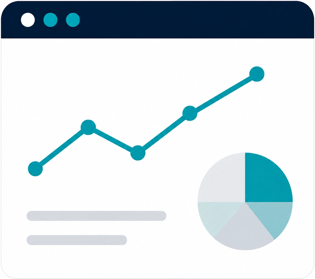 Local SEO reporting illustration showing analytics dashboards, ranking reports, and performance tracking used to measure local search visibility, website traffic, and business growth.