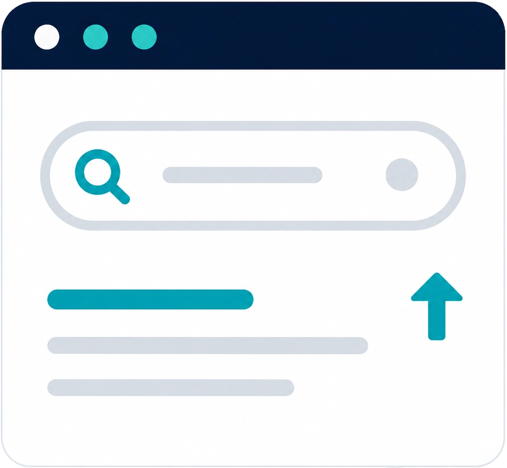 Local SEO illustration showing keyword research and search optimization to improve local search rankings, increase website visibility, and attract nearby customers.