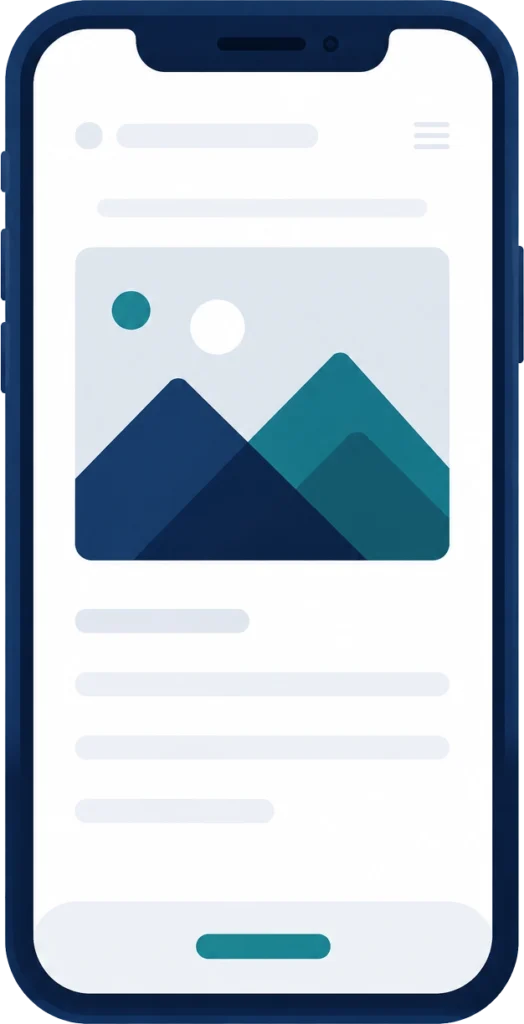 Mobile phone illustration displaying a responsive website design optimized for smartphones and mobile devices.