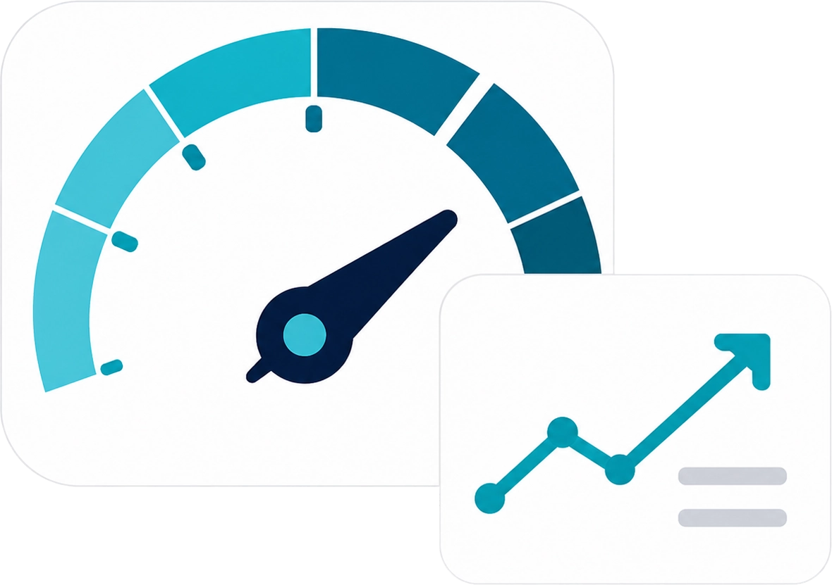 Website performance optimization with a speed gauge and website performance analytics.
