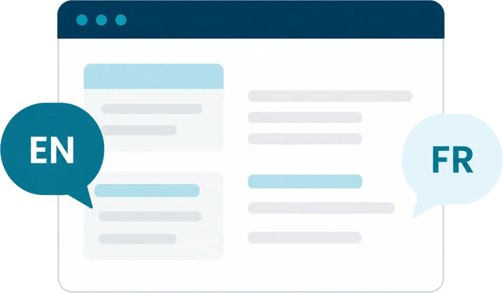 Illustration representing a bilingual website that helps businesses reach more English and French speaking customers across Canada.