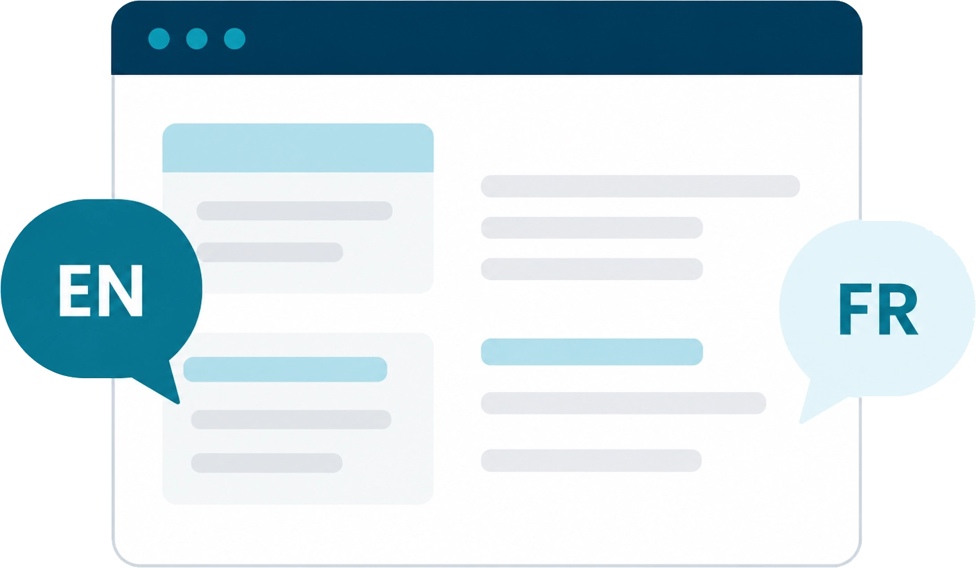 Illustration representing a bilingual website that helps businesses reach more English and French speaking customers across Canada.