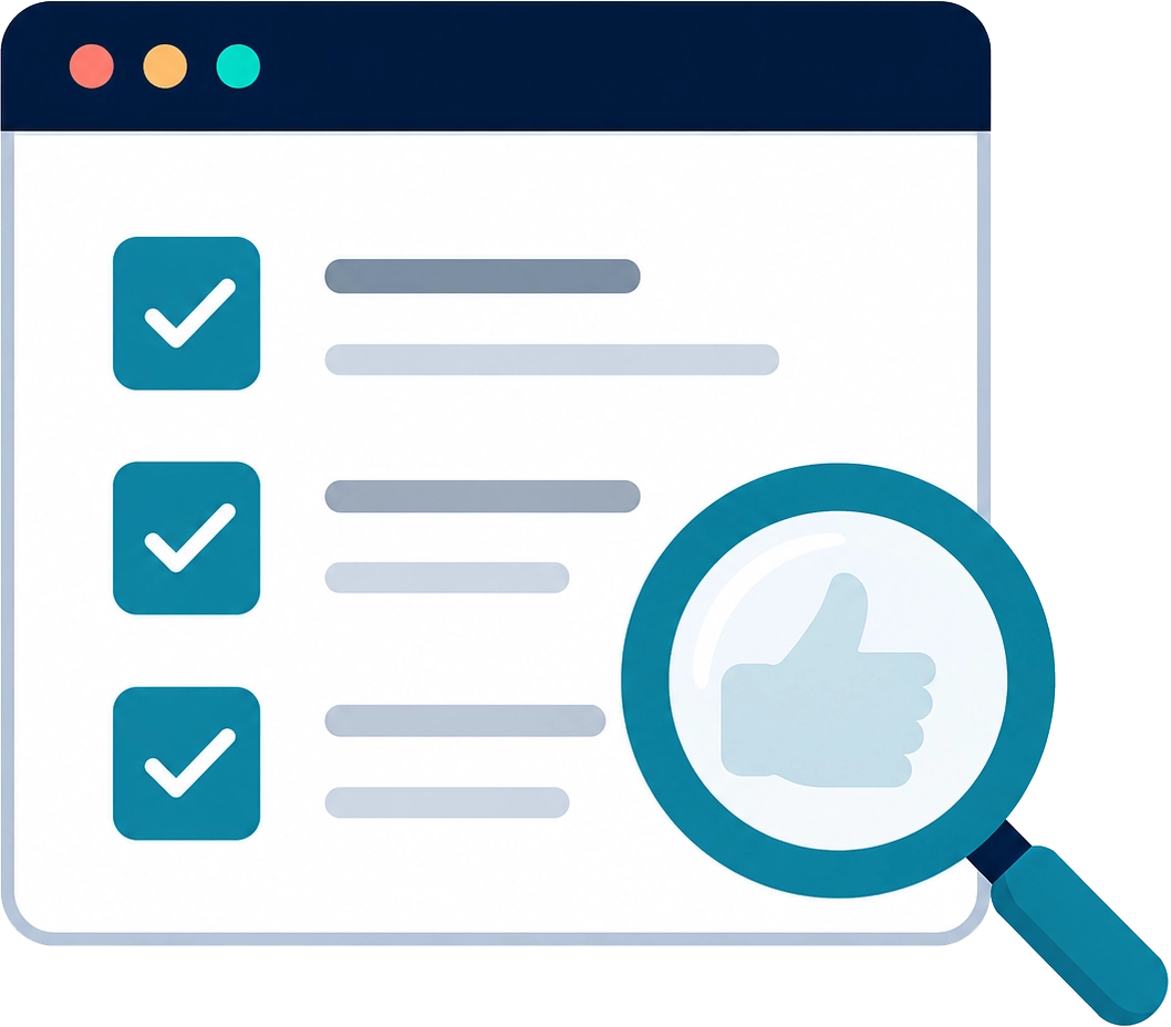 Illustration representing an SEO audit and website analysis, identifying technical issues, optimization opportunities, and overall search performance.