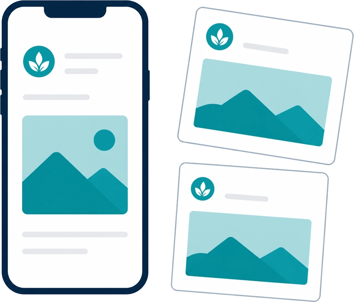 Website and digital graphics illustration featuring responsive web design and branded digital marketing graphics.