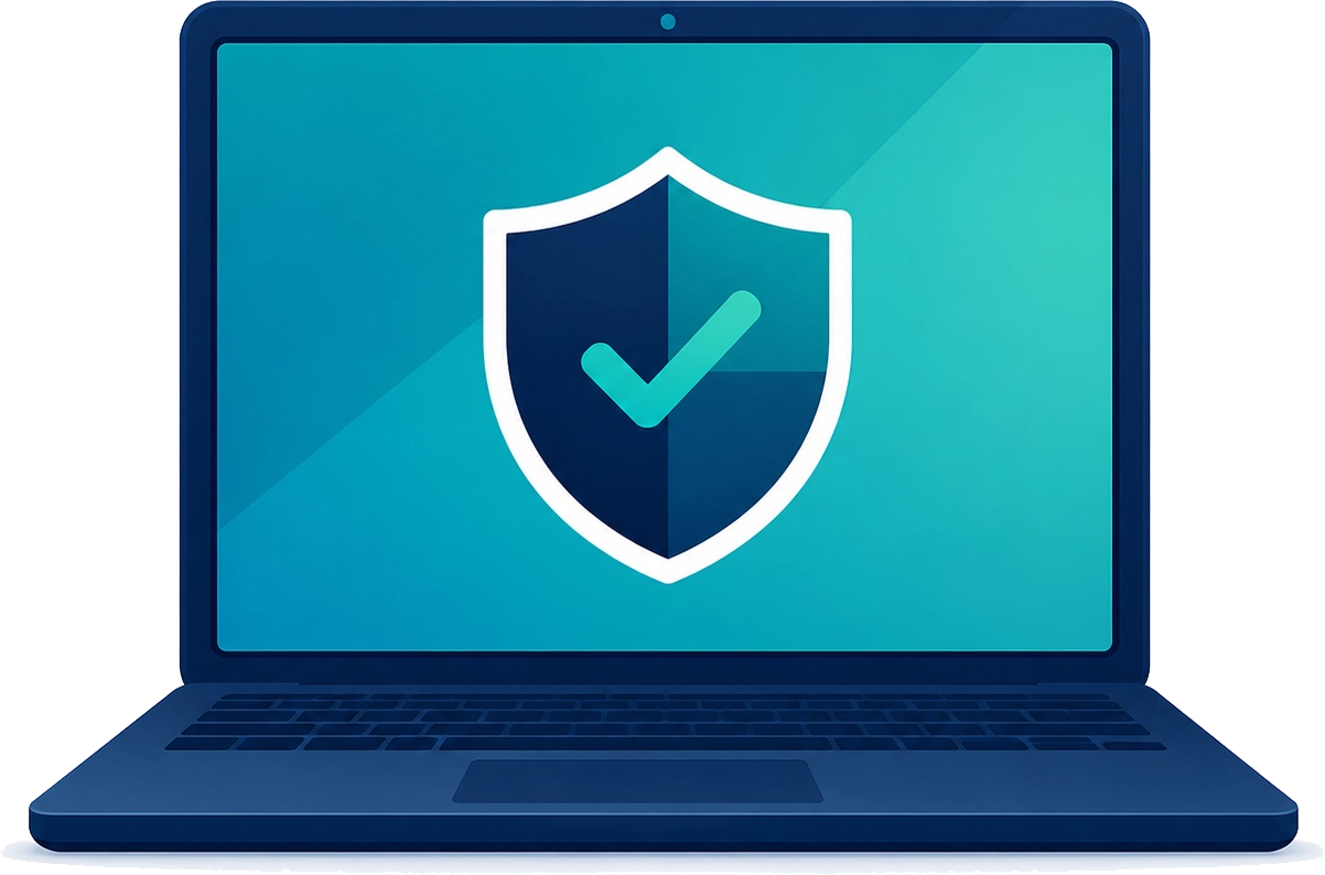 Illustration of a secure laptop representing website maintenance, security, backups, performance optimization, and ongoing website support.