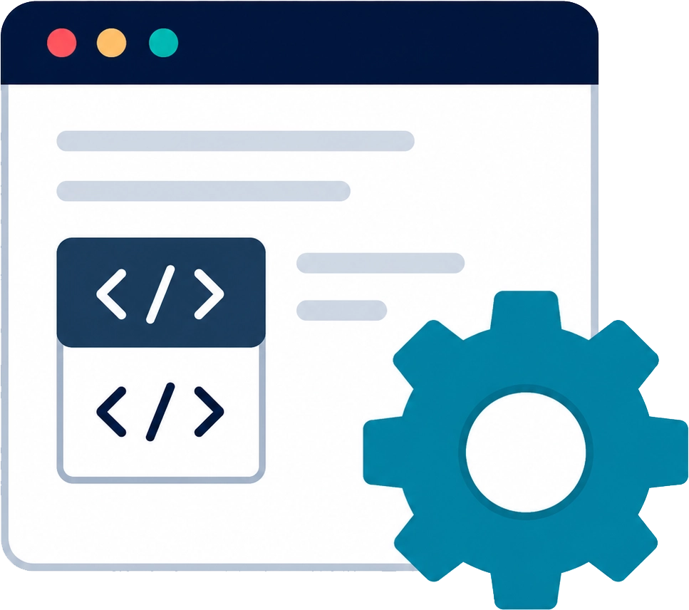 Illustration representing technical SEO, including website optimization, crawlability, indexing, site performance, and search engine accessibility.
