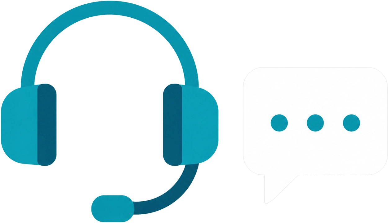 Ongoing technical support with a customer support headset and live chat conversation.
