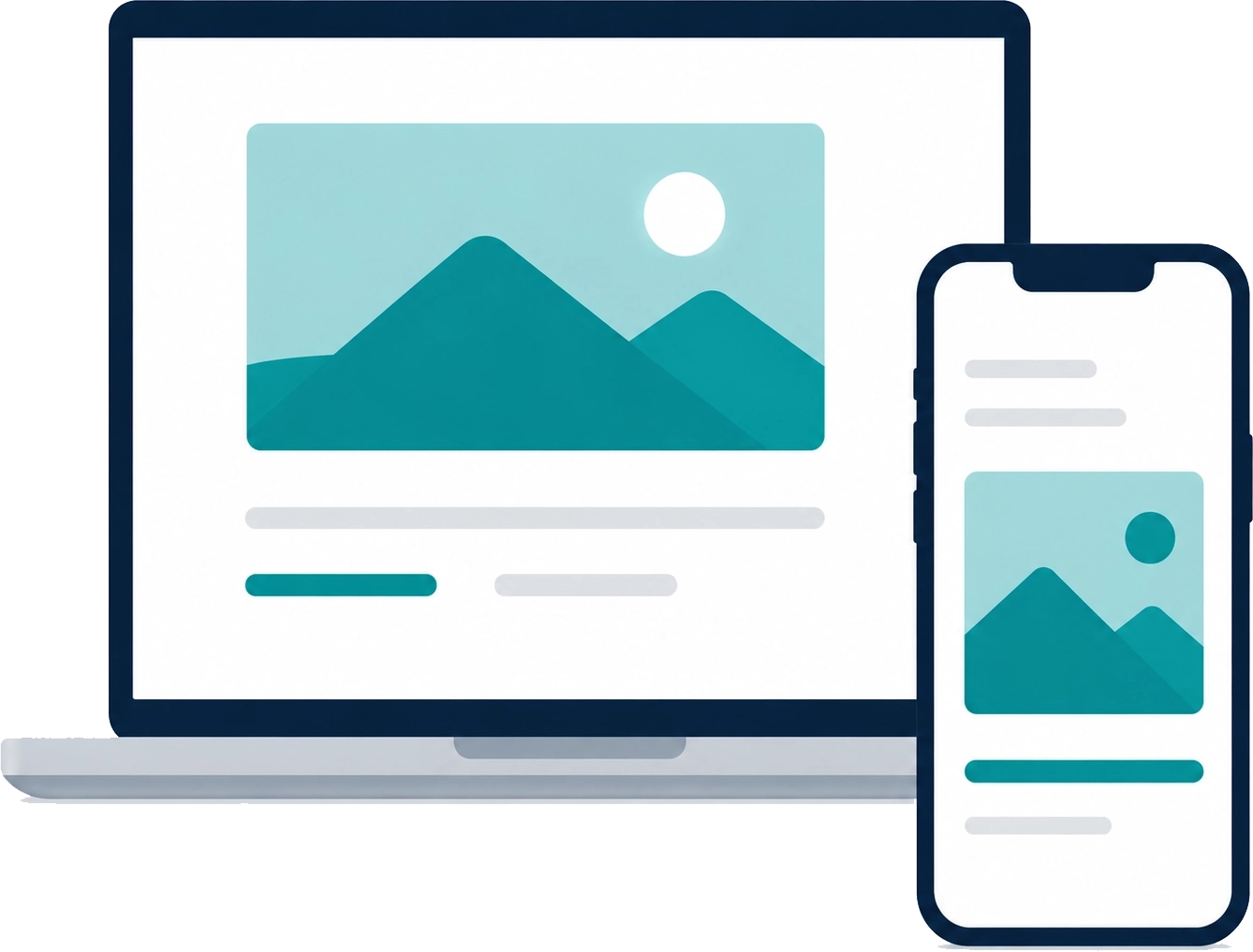 Website and digital graphics illustration showing responsive web design on desktop and mobile devices.